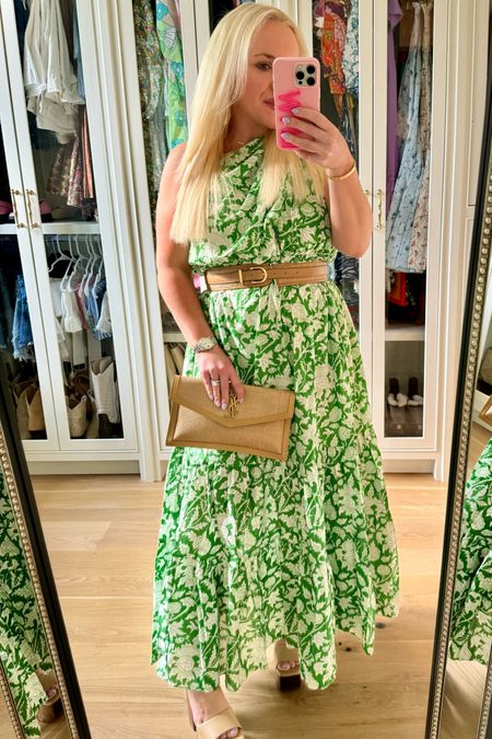 Tuckernuck off the shoulder dress. Tuckernuck belt. green and white floral dress. size XS. maxi dress. spring dress. neutral belts 

#LTKSeasonal #LTKparties #LTKstyletip