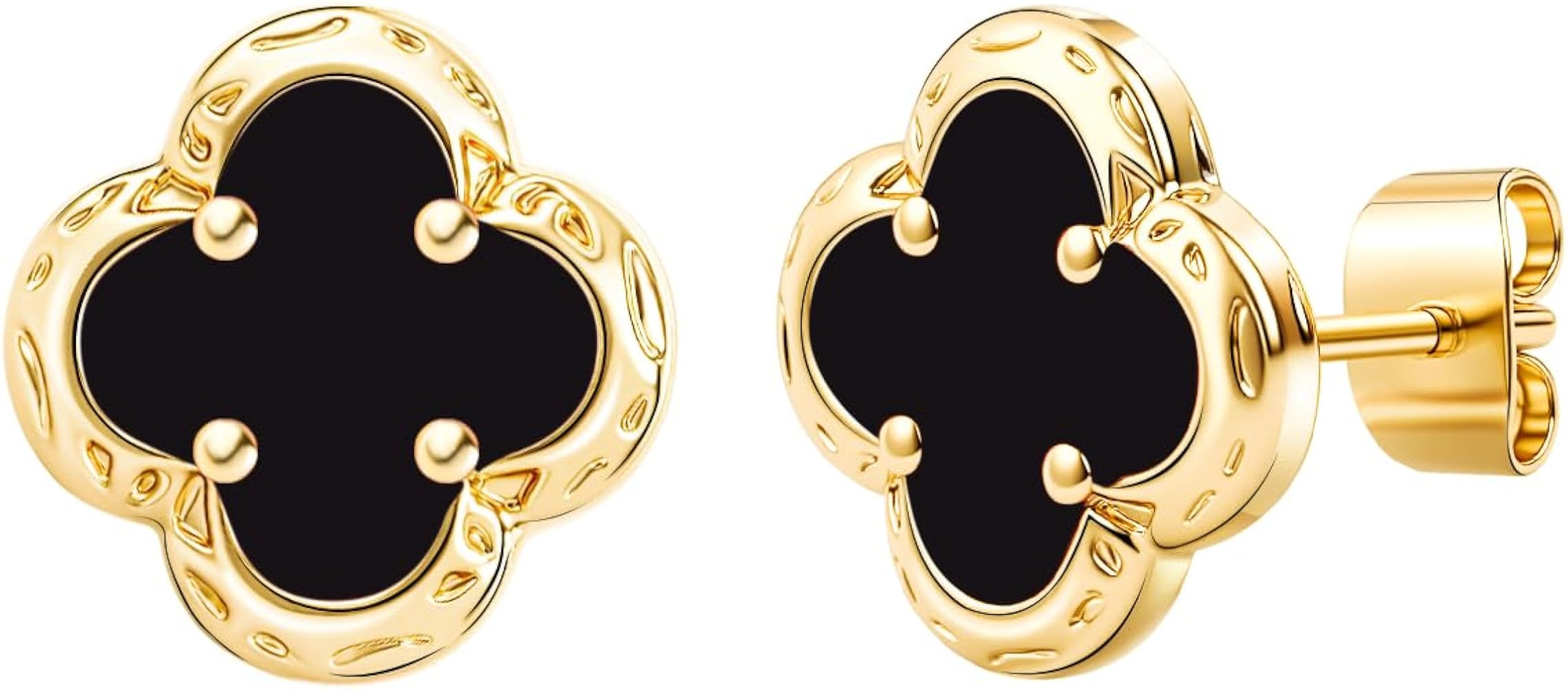 Elegant Black Onyx Clover Stud Earrings, 14K Gold Plated Four Leaf Hypoallergeinc Stud Stainless ... | Amazon (US)