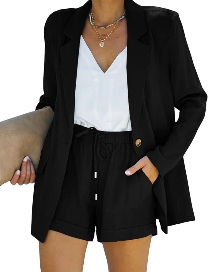 SySea Women's Business Suits Long Sleeve Blazer Jacket Coat and High Waisted Shorts 2 Pieces Outf... | Amazon (US)