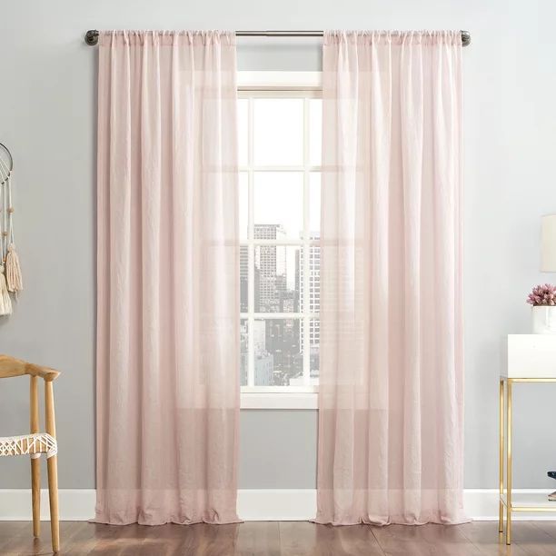 Mainstays Linen Textured Semi-Sheer Rod Pocket Curtain Panel | Walmart (US)