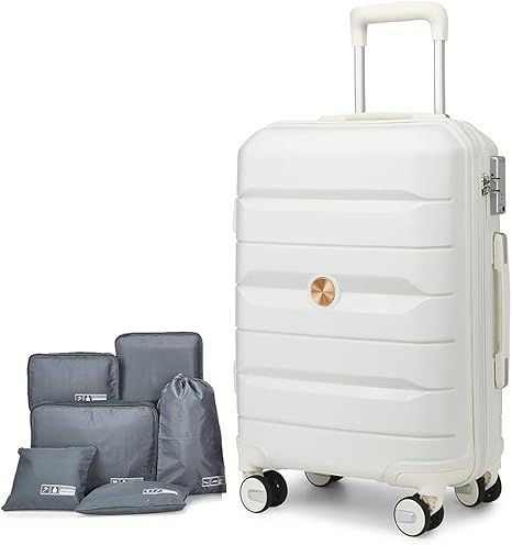 Somago PP Hardside Luggage with Spinner Wheels Suitcase with TSA Lock, Creamy White, Checked-Larg... | Amazon (US)