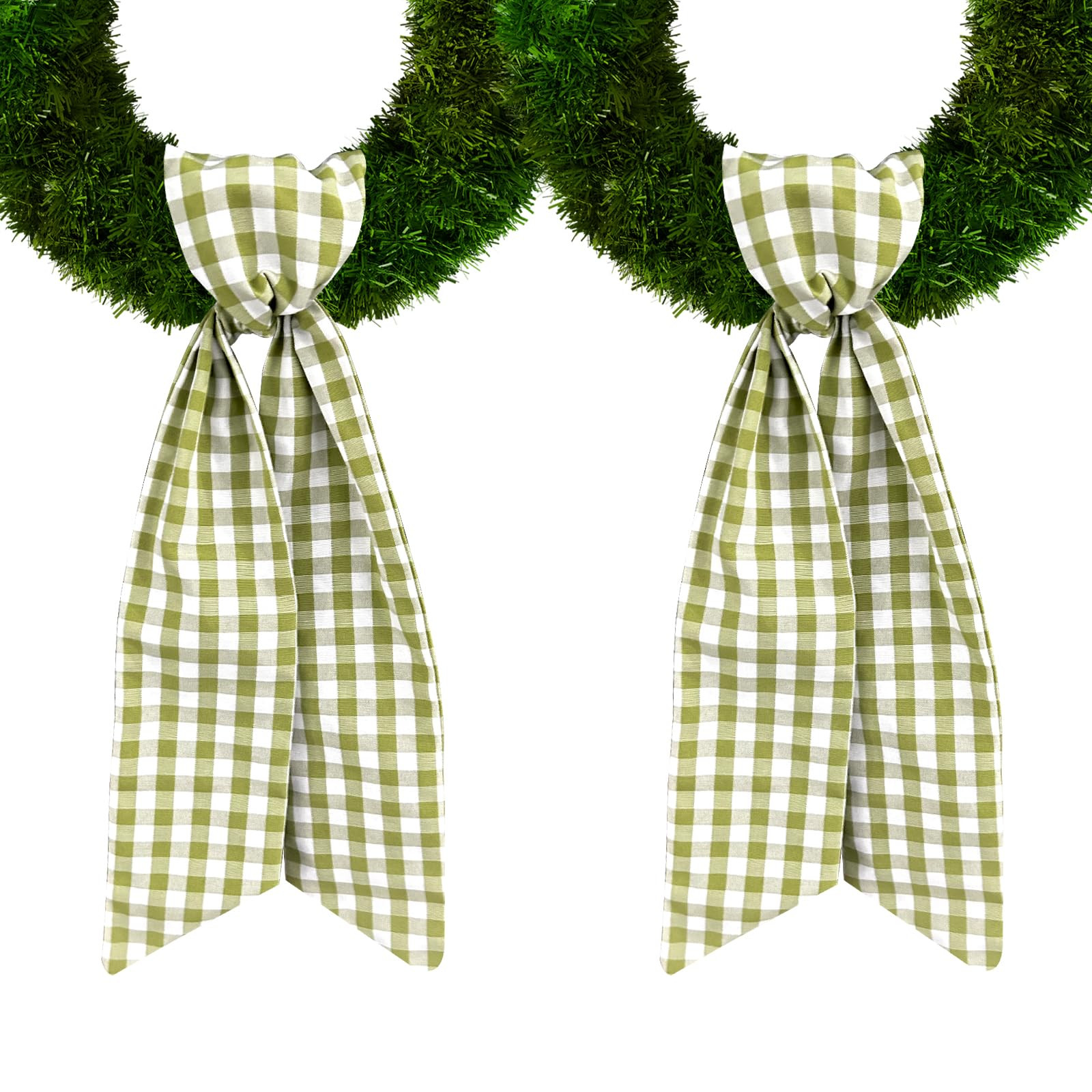 2 Pieces Easter Wreath Sash for Front Door, Green Burlap Sash Check Plaid Wreath Accessories for ... | Amazon (US)