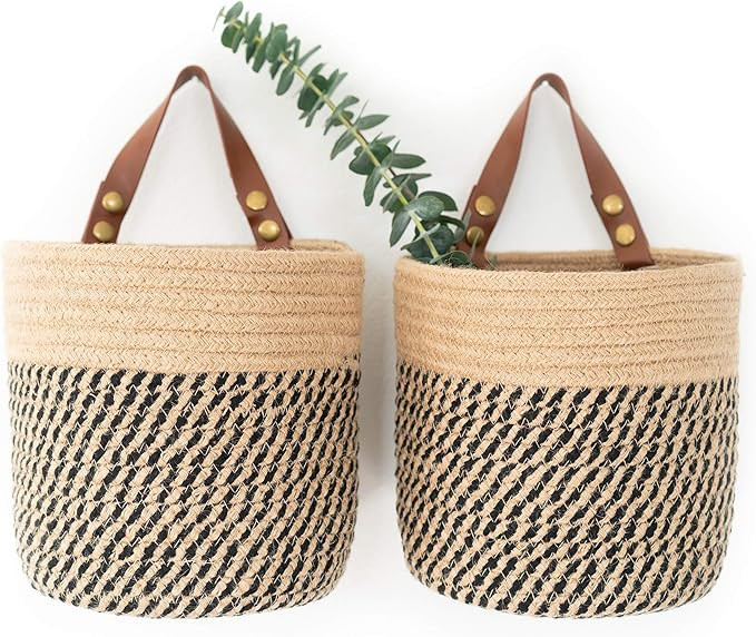 Wall Hanging Basket with Removable Strap - 2 pk Small Hanging Basket, Wall Baskets, Hanging Woven... | Amazon (US)