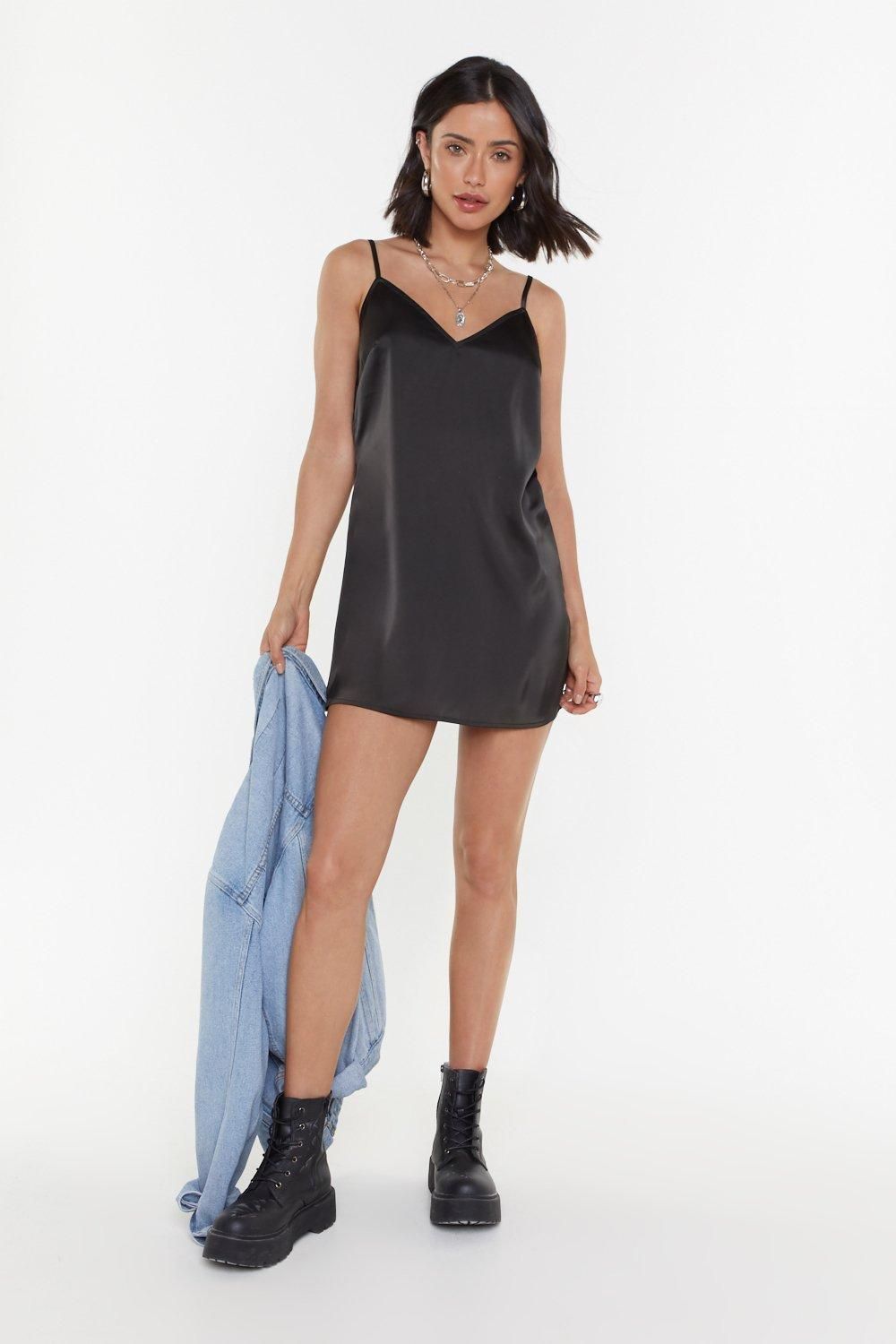 Black Satin Mini Dress with V-Neckline | NastyGal (US & CA)