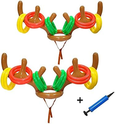 Poptrend Christmas Toys, 2 Pack Inflatable Reindeer Antler Ring Toss Game for Christmas Party Fam... | Amazon (US)