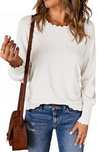 Cicy Bell Womens Crew Neck Long Sleeve Sweater Trendy Casual Scallop Trim Fall Knit Lightweight P... | Amazon (US)