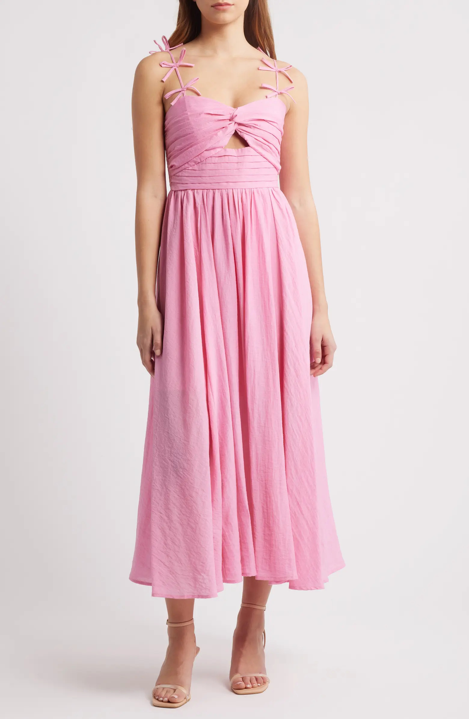 MOON RIVER Bow Detail Cutout Midi Dress | Nordstrom | Nordstrom