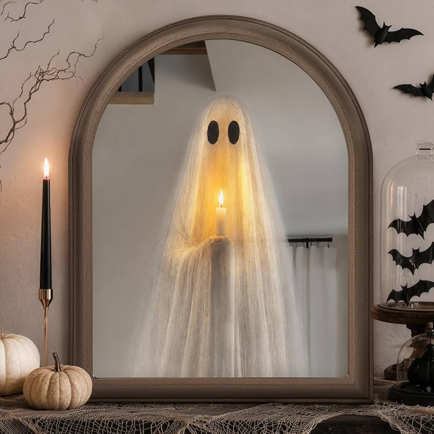 ORIENTAL CHERRY Halloween Decor - 11" x 13.8" Light Up Ghost Mirror | Amazon (US)