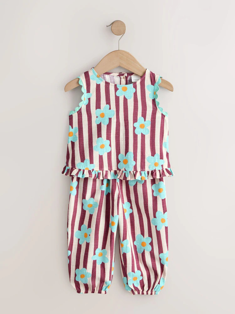 Buy Chocolate Brown Floral Stripe Top & Cuffed Trousers Set (3mths-7yrs) from Next USA | Next US