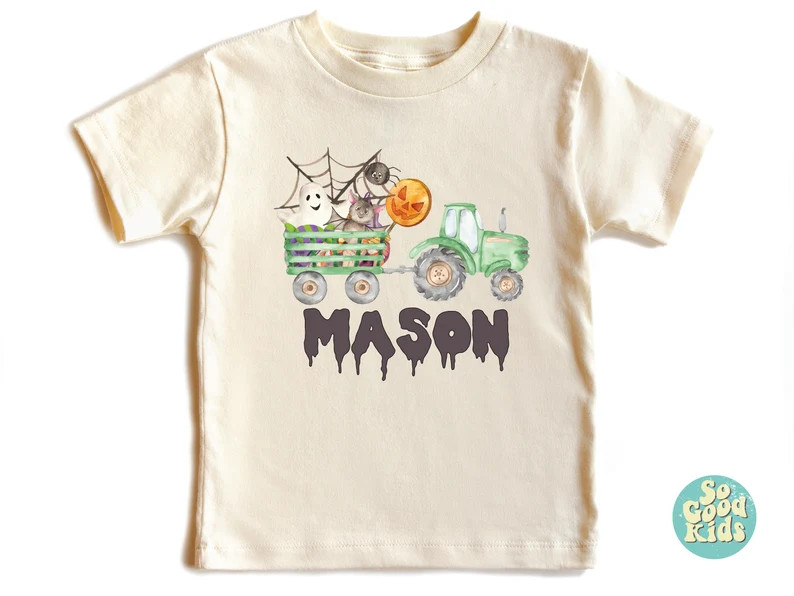 Green Tractor Halloween Shirt, Custom Name Shirt, Toddler Shirt, Kindergarten Shirt, Fall Pumpkin... | Etsy (US)