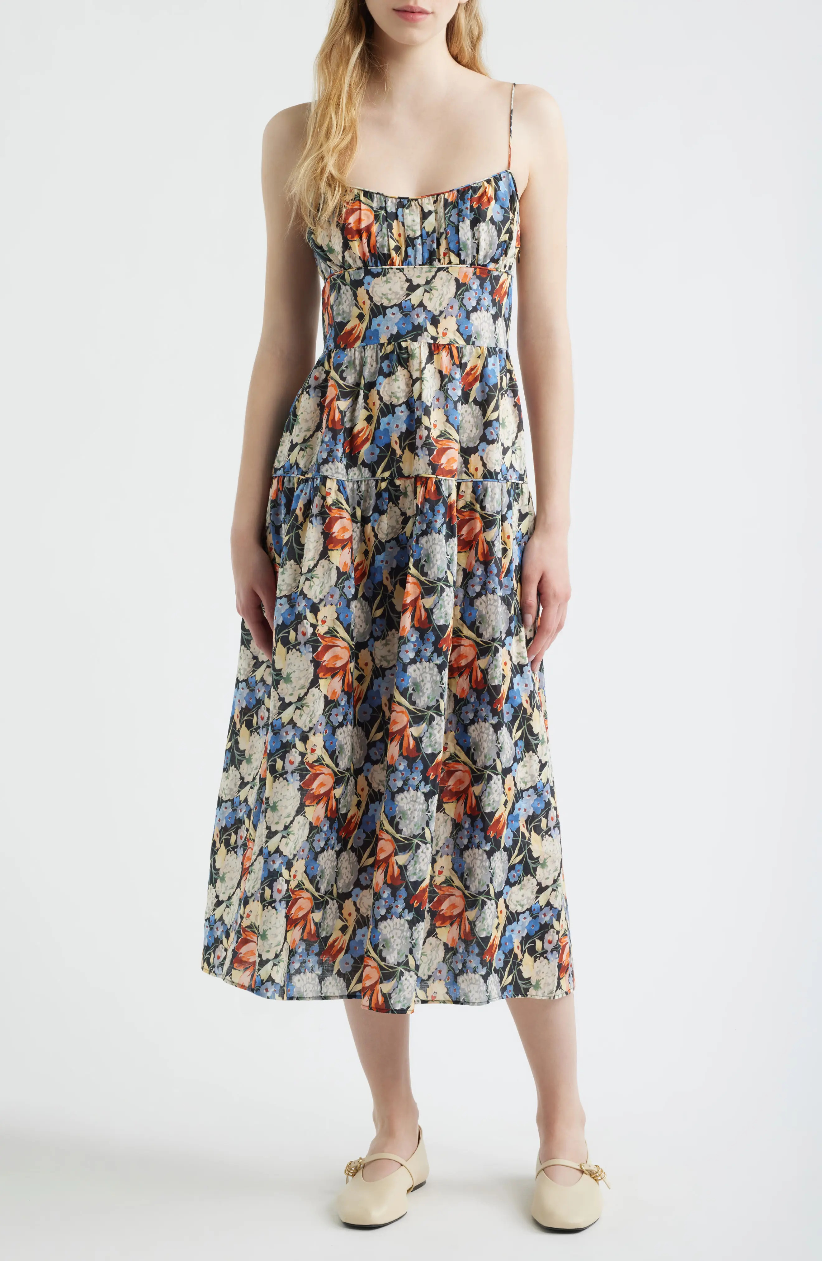 Benoit Floral Gathered Bust Tiered Midi Dress (Women) | Nordstrom | Nordstrom