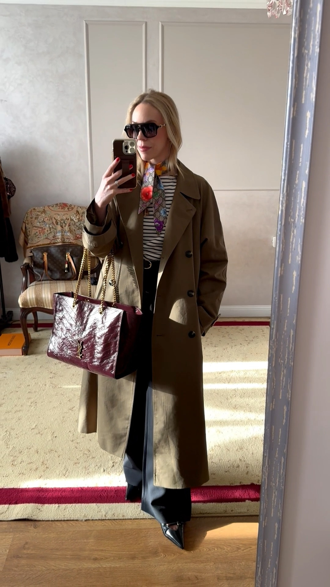 Work outfit, spring workwear, trench coat, silk scarf, striped tee, @abercrombie trousers, style over 40

#LTKWorkwear #LTKOver40 #LTKootd