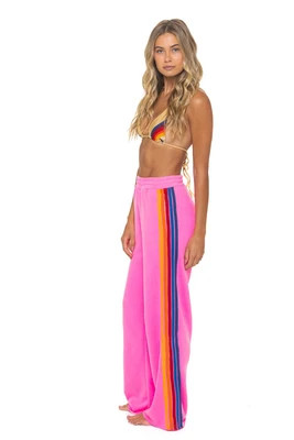 5 STRIPE WIDE LEG POCKET SWEATPANTS - NEON PINK | Aviator Nation