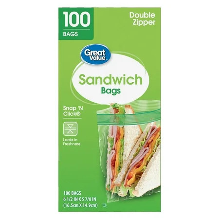 Great Value Double Zipper Sandwich Bags - 100 Count, Fresh Seal for Snacks and Sandwiches | Walmart (US)