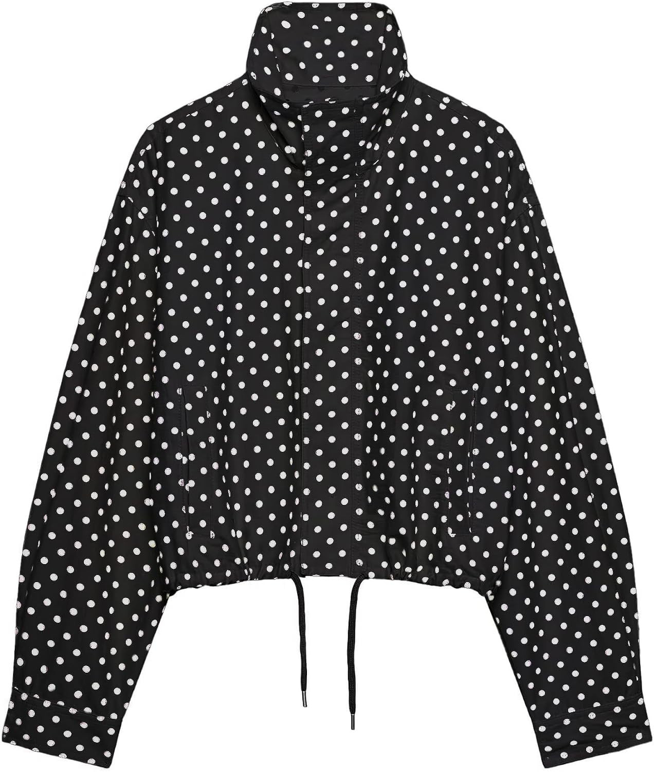 Women Polka Dot Jacket Stand Collar Cropped Jackets Zip Up Coat Casual Fashion Coat Fall Spring Jacket with Pockets | Amazon (US)
