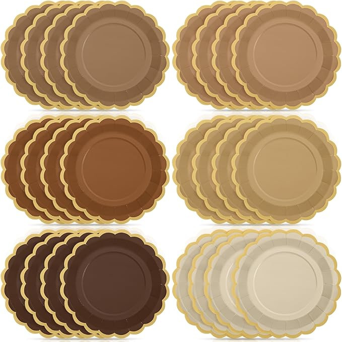 48 Pcs Brown Paper Plates 9 Inch Gradient Brown Scalloped Paper Disposable Dinner Dessert Plates ... | Amazon (US)