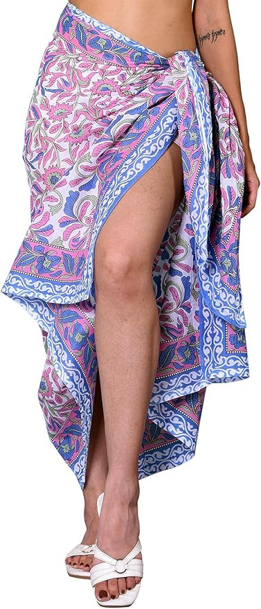 100% Cotton Hand Block Print Pareo Sarong Swimsuit Wrap Skirt Cover Up Long Women’s Apparel Fab... | Amazon (US)