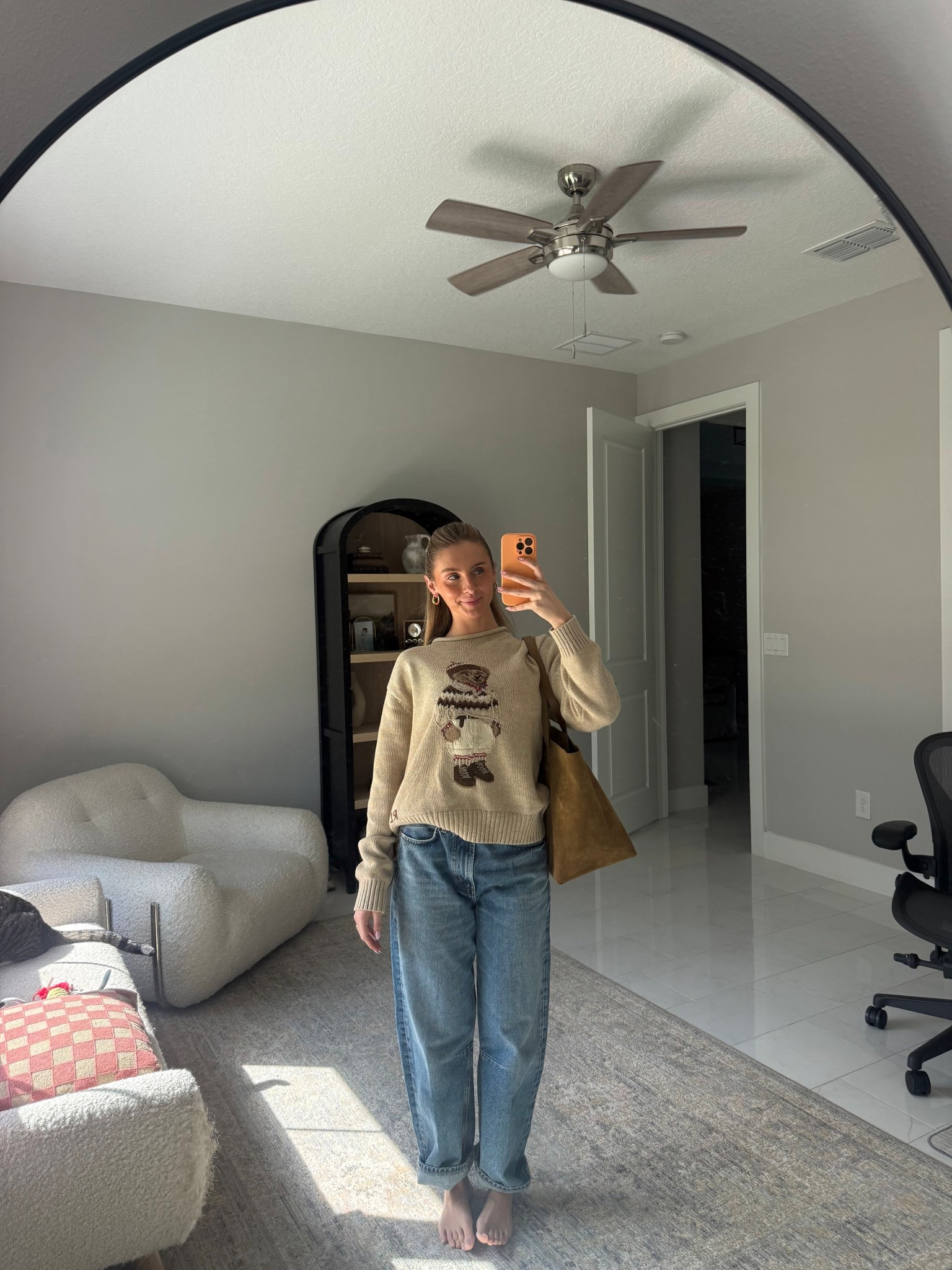 Wearing a medium in the sweater and size 26 in the jeans! 