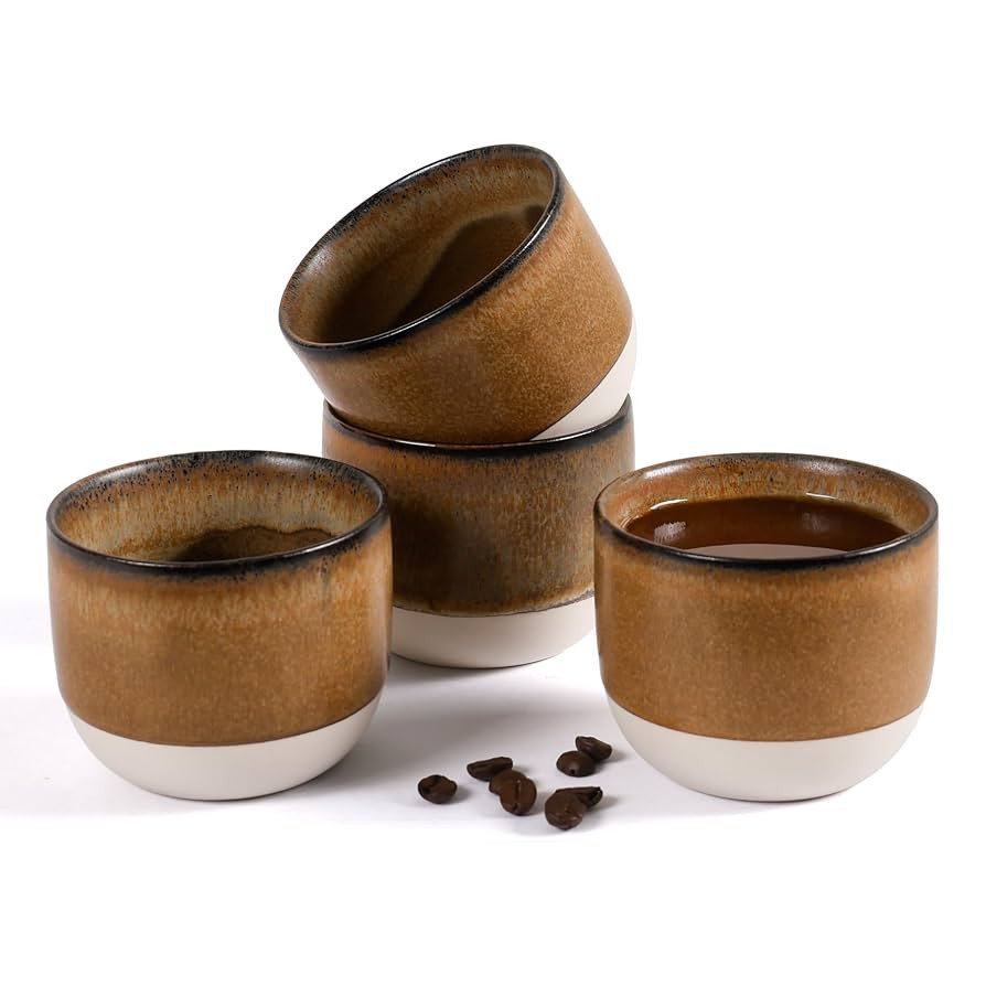 Ceramic Espresso Cups Set of 4, Double Walled Espresso Coffee Mugs for Nespresso Cups, Special gl... | Amazon (US)