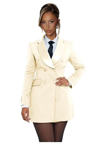 UpQuire Cream Blazer Dress for Women Plus Size Sexy V Neck Blazer Dress Elegant Double Breasted Jacket Dresses Size 3X-Large | Amazon (US)
