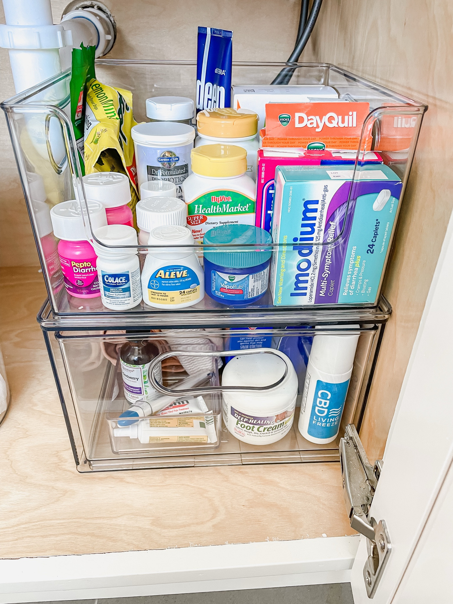 Bathroom medicine organization from Walmart! Love these stackable bins and the drawer!

#LTKHome
