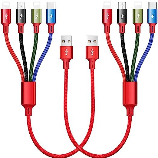 MINLU Multi Charging Cable, 1Ft 2Pack Multi Charger Cable Short Braided Universal 4 in 1 Multi Ch... | Amazon (US)