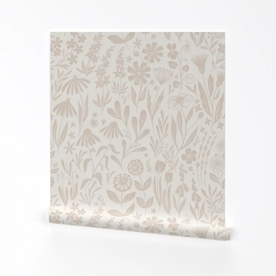 Flowers Wallpaper Blush Pink Wildflowers by Writtenbykristen Cream Pink Nude Botanical Removable ... | Etsy (US)