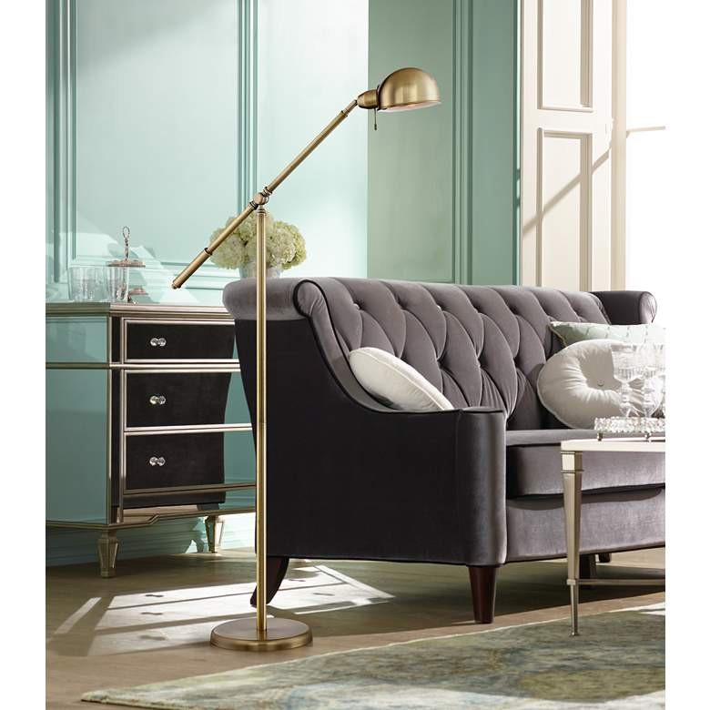 360 Lighting Dawson Antique Brass Adjustable Boom Arm Pharmacy Floor Lamp | Lamps Plus
