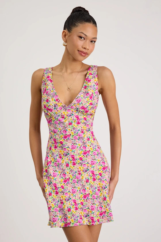 Vanessa Pink Multi Floral Sleeveless Mini Dress | Beach Vacation Outfits | Lulus