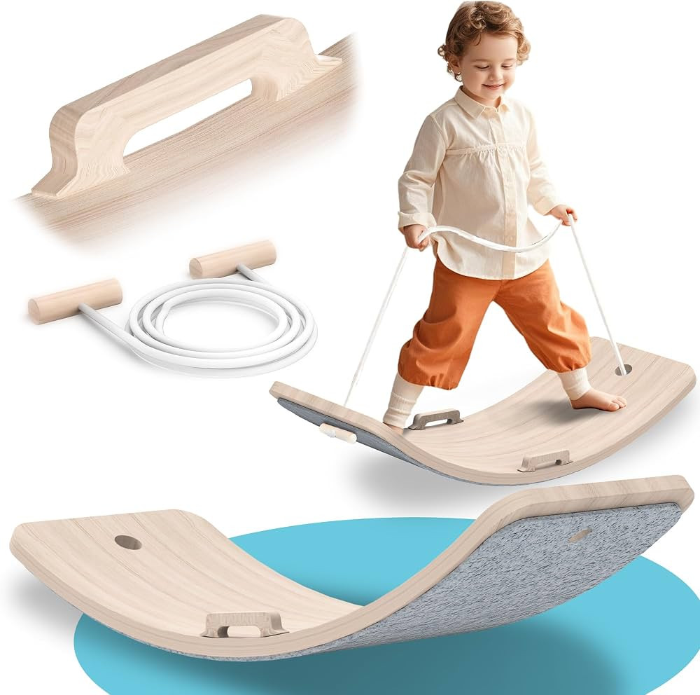 Wooden Wobble Balance Board Kids, 27 Inch Balance Board Toddlers with Natural Wood Board with Rop... | Amazon (US)