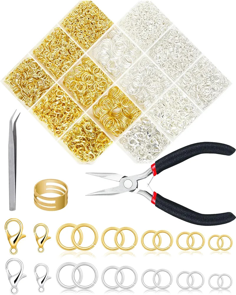 FIVEIZERO 2400pcs Jump Rings Kit for Jewelry Making with Gold/Silver Jump Rings,Lobster Clasps & ... | Amazon (US)