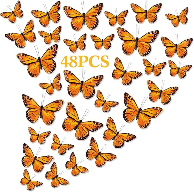 Mardi Gras Feather Monarch Butterfly Decoration 3 Size Fake Butterfly Realistic Butterfly Crafts ... | Amazon (US)