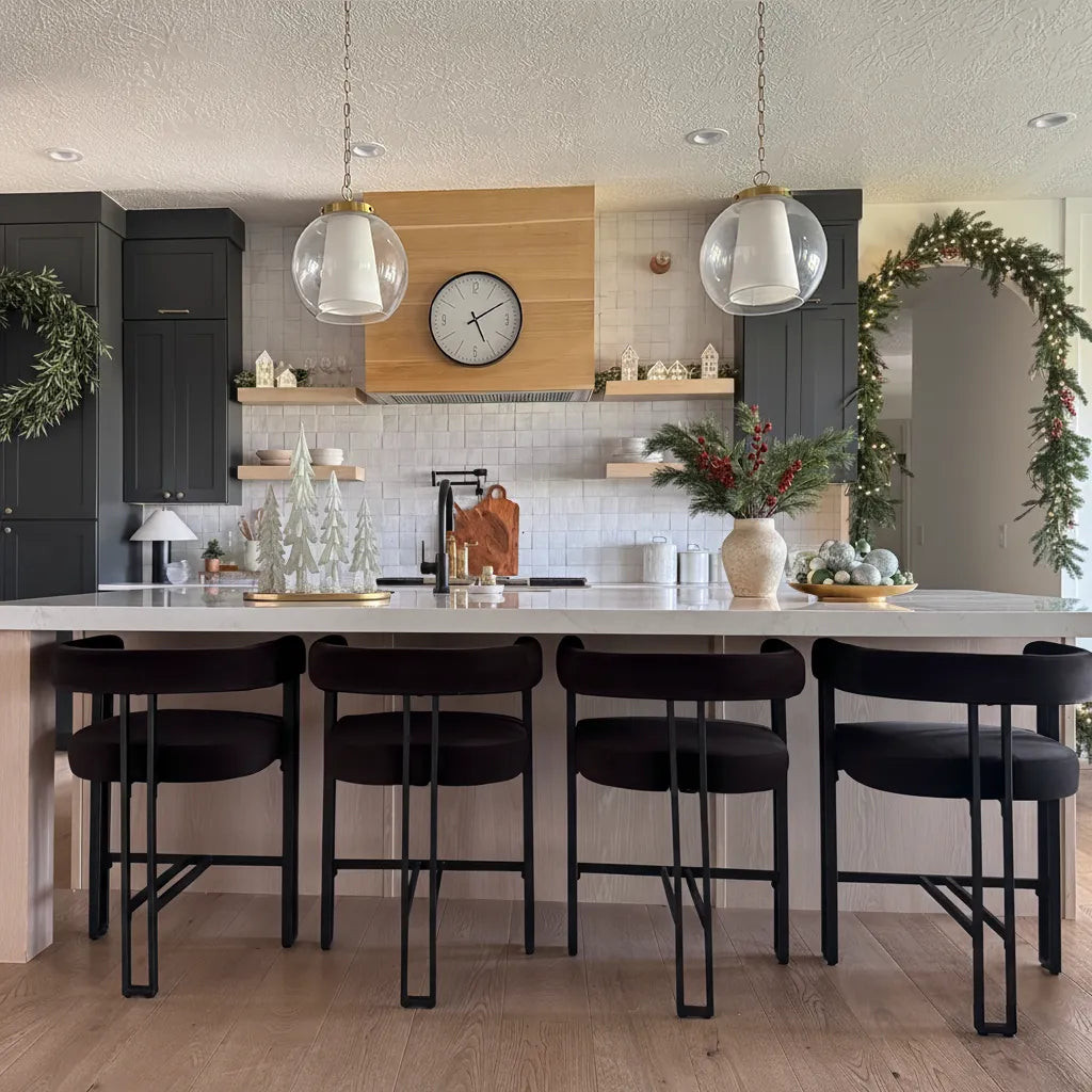 Mia 24" Modern Velvet Counter Stool with Arms (Set of 4) | Pop Maison