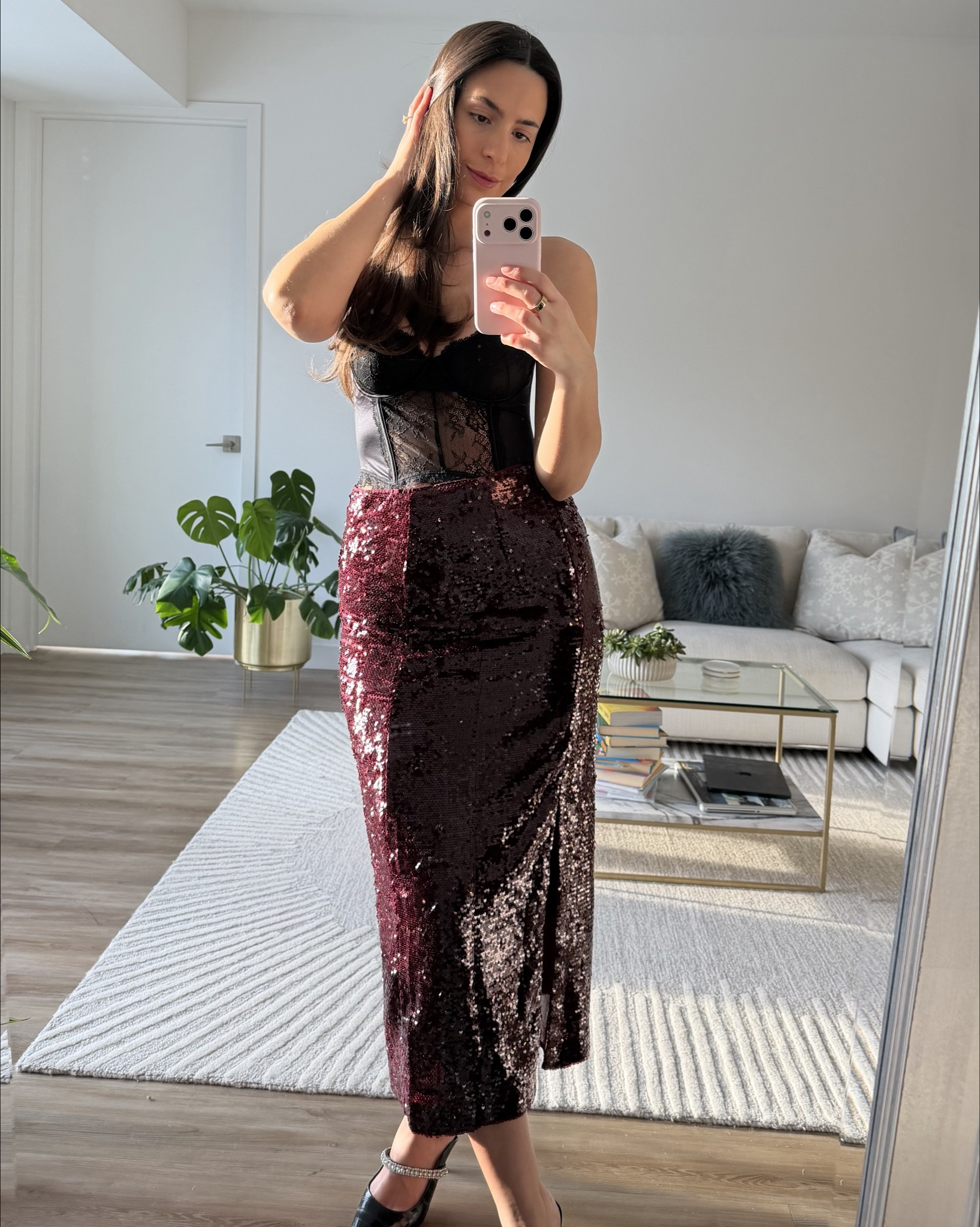 Valentine’s Day outfit inspiration, sequin skirt, burgundy skirt, bustier, corset, Valentine’s Day style, Valentine’s outfits, feminine style  

Wearing a size small in the skirt

#LTKValentine #LTKSaleAlert