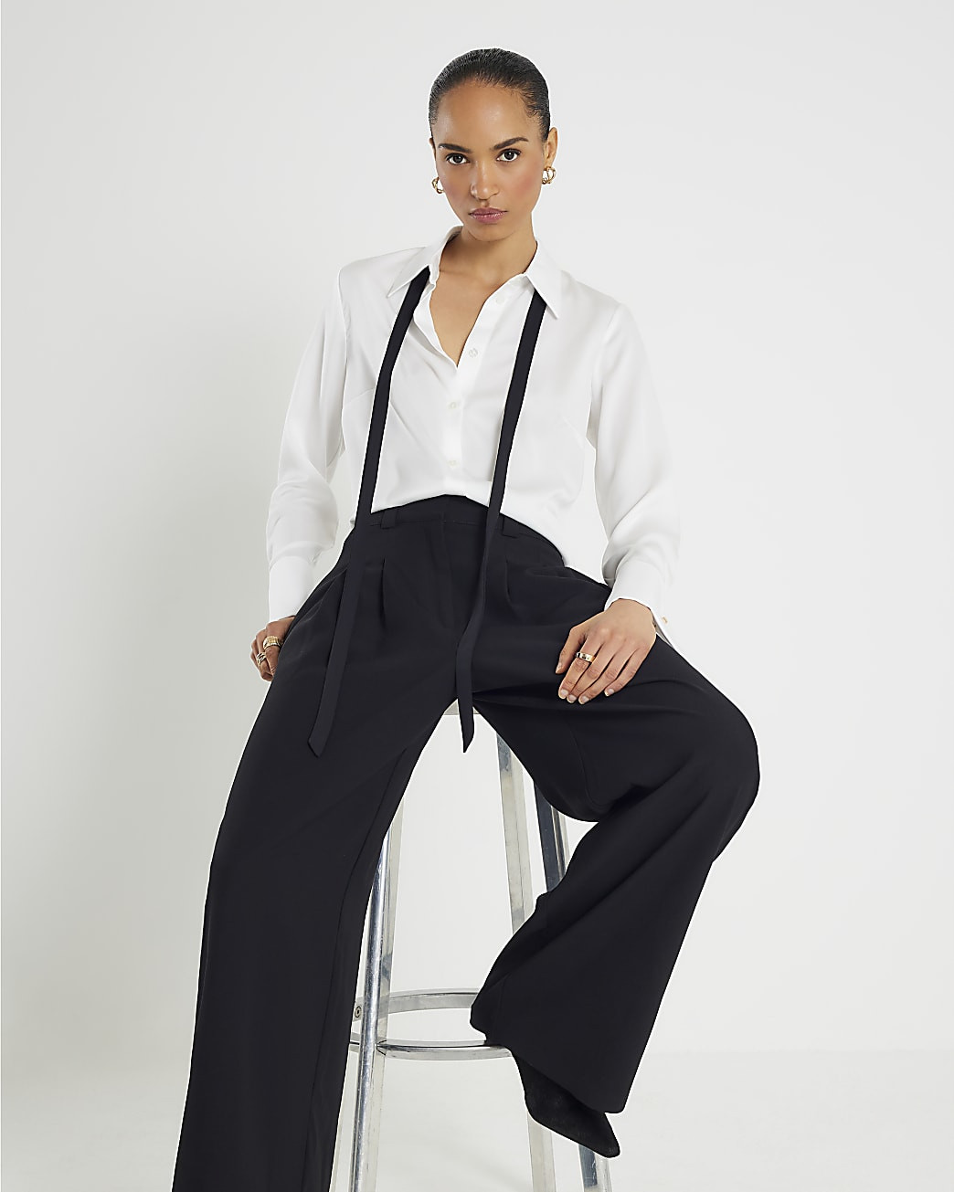 Black Wide Leg Tailored Trousers | River Island UK & IE