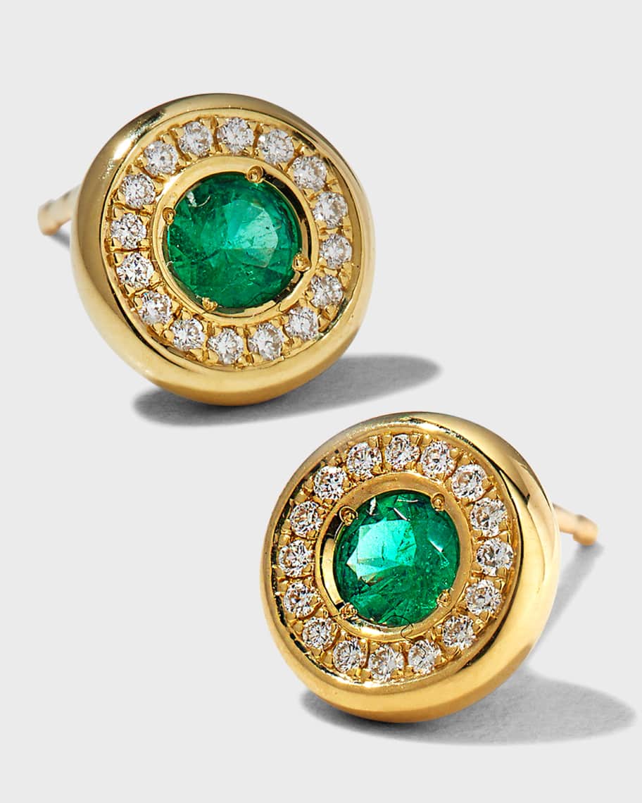 Roberto Coin Yellow Gold Emerald Stud Earrings with Diamond Halo | Neiman Marcus