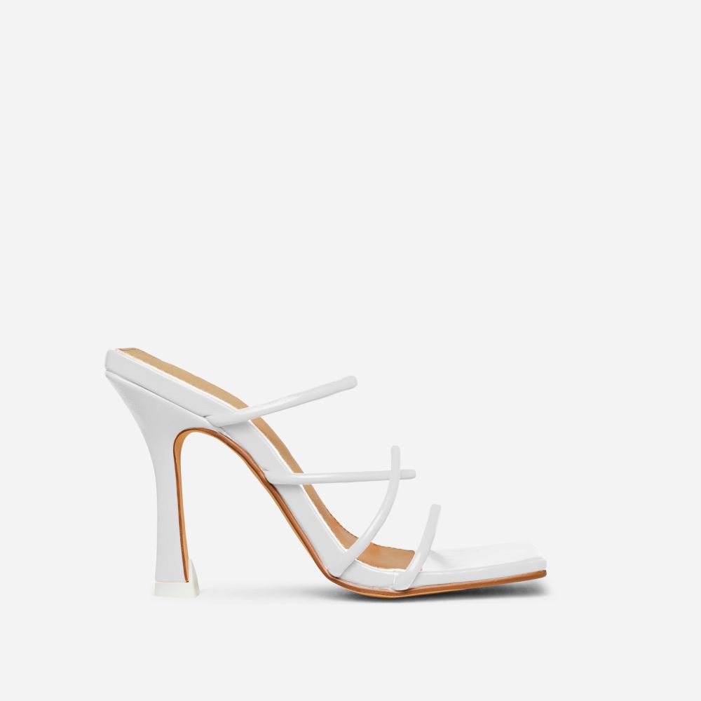 Blissy Wide Fit Twisted Strap Square Toe Heel Mule In White Faux Leather | Ego Shoes (UK)
