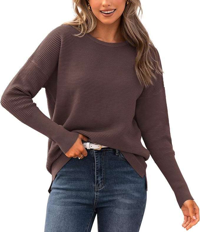 BTFBM Fall Sweaters for Women 2026 Casual Long Sleeve Sweater Striped Loose Fit Pullover Tops | Amazon (US)
