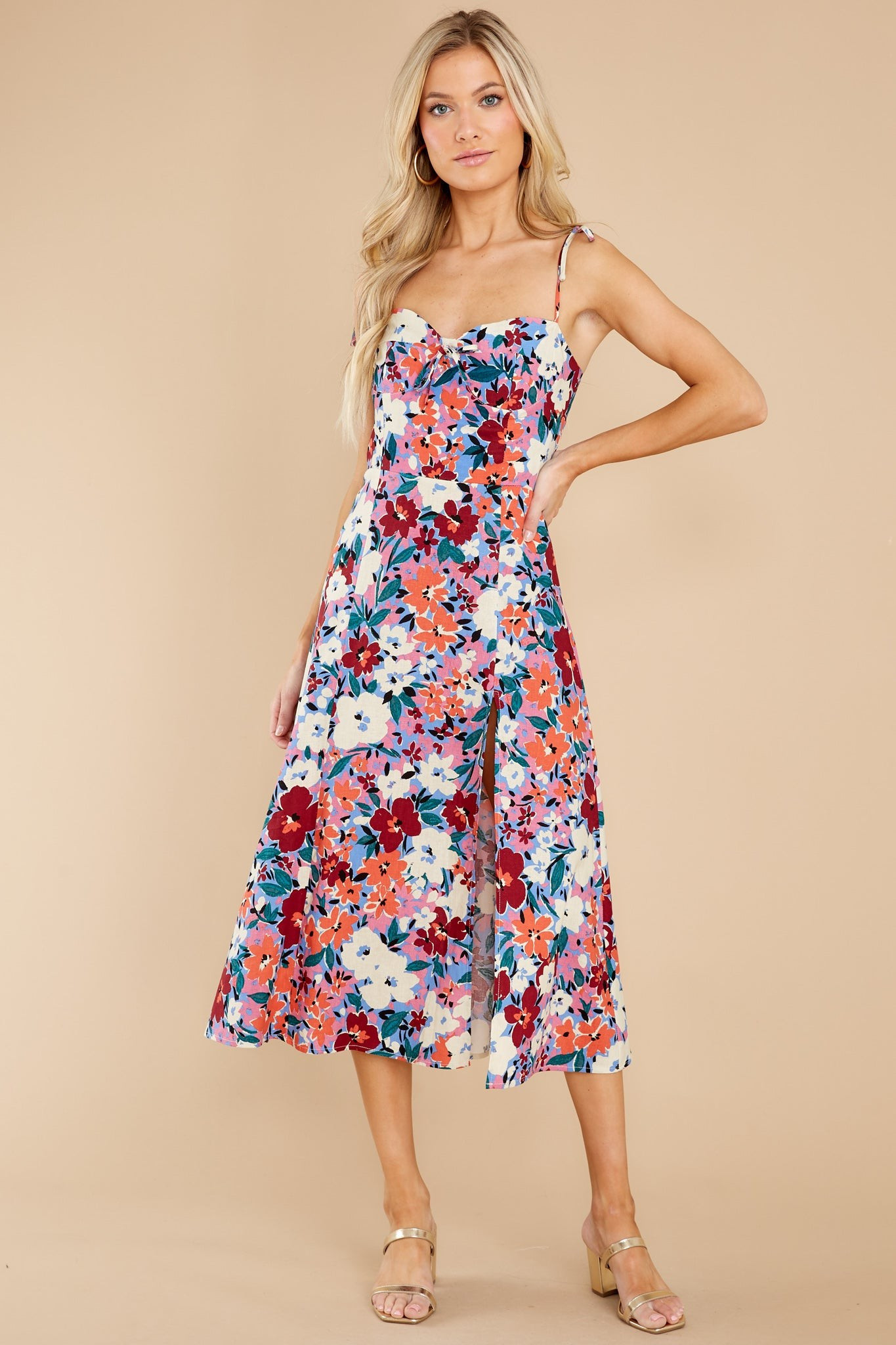 Always Mine Indigo Blue Multi Floral Print Midi Dress | Red Dress 