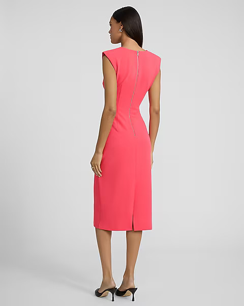 Crew Neck Cap Sleeve Ruched Midi Sheath Dress | Express
