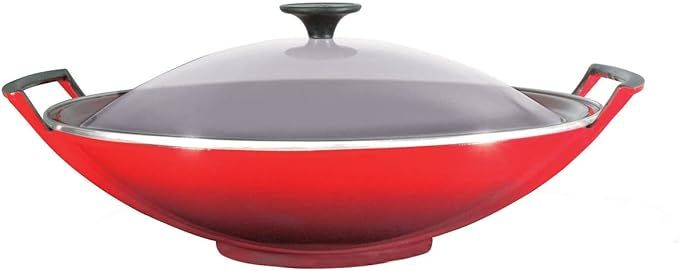 Le Creuset Enameled Cast-Iron 14-1/4-Inch Wok with Glass Lid, Cherry | Amazon (US)