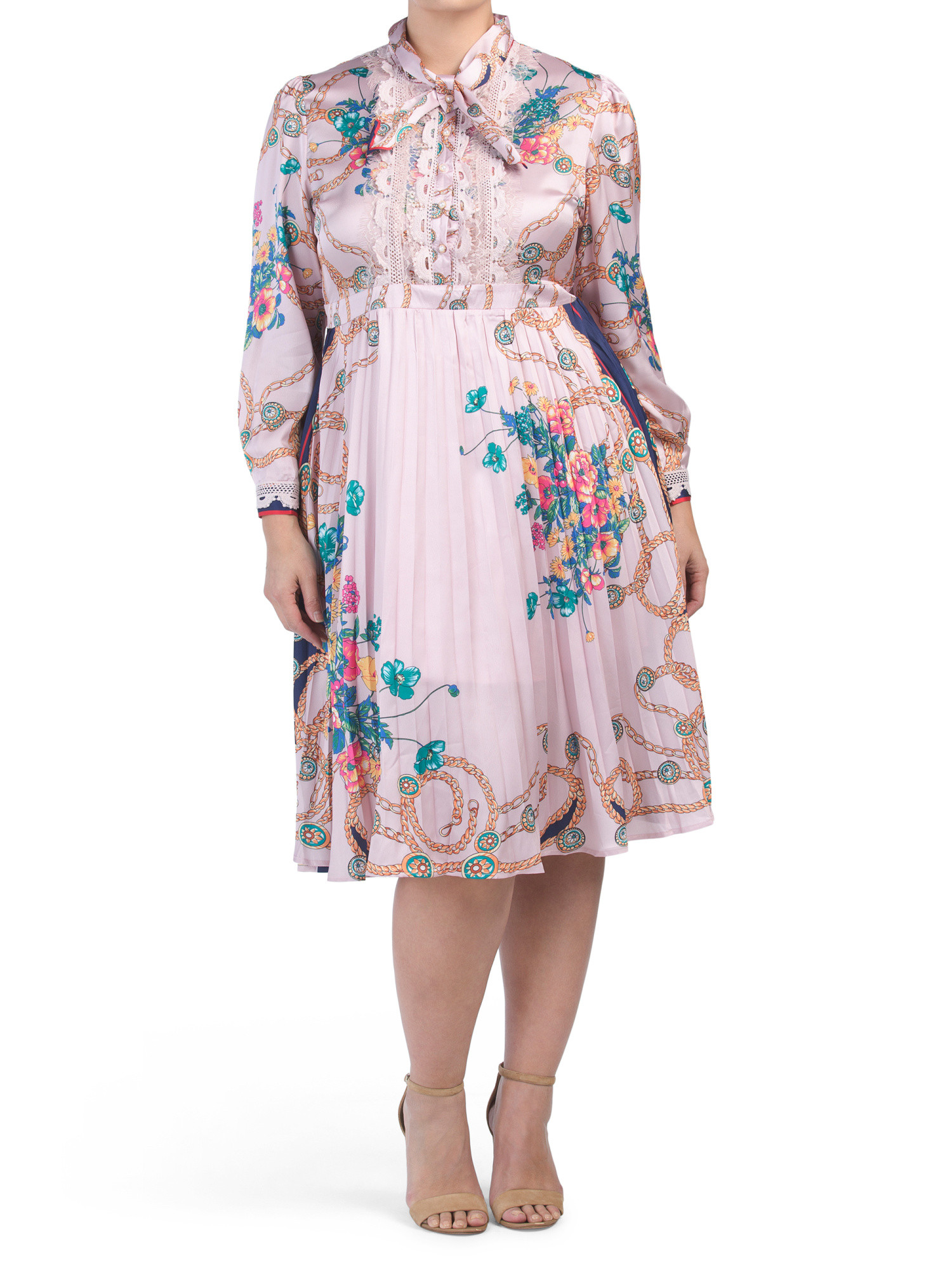 Plus Printed Midi Dress With Pleat Skirt | TJ Maxx