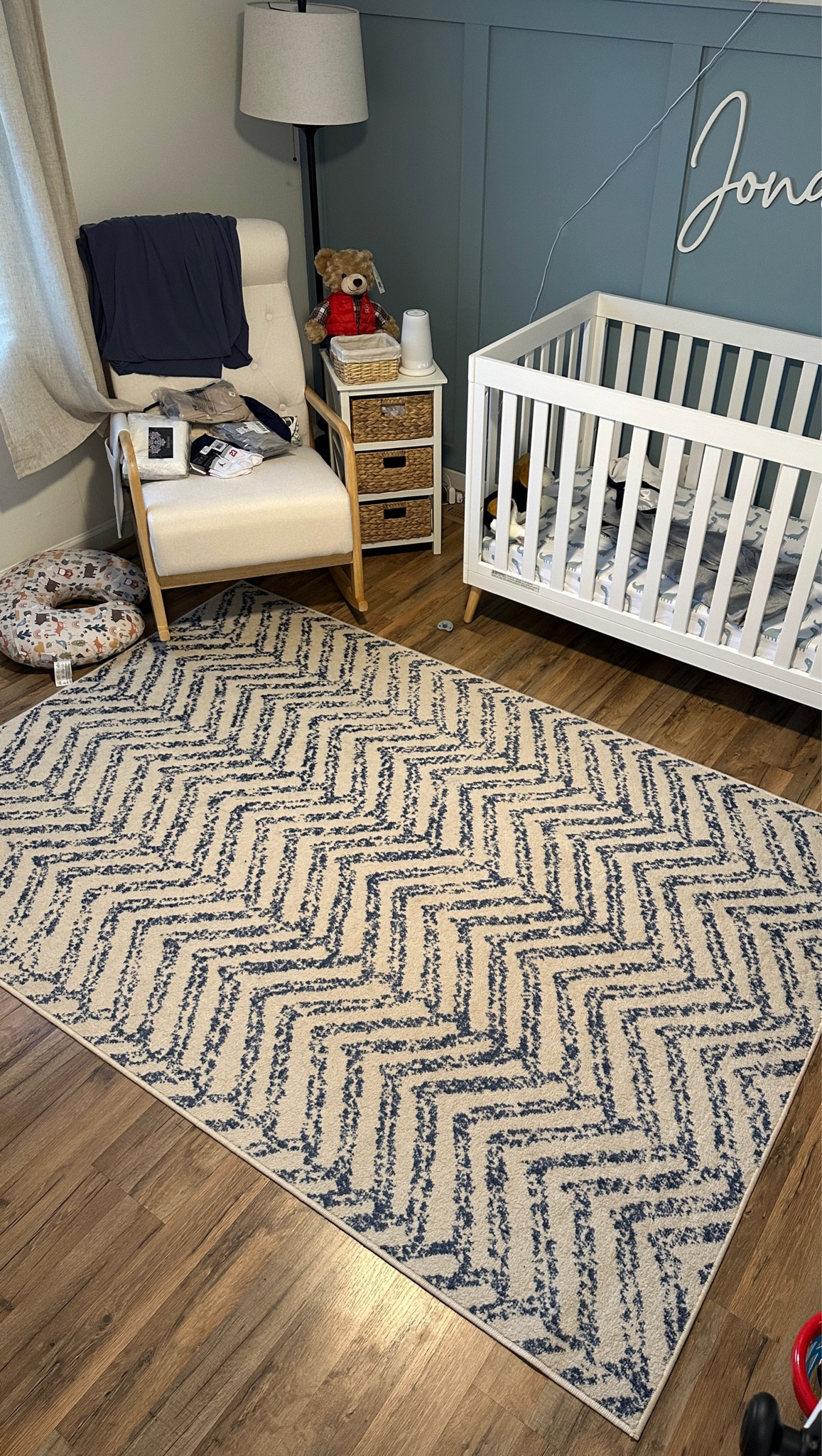 I hate the exact rug for our nursery isn’t available anymore so I tagged a similar one! Nightstand and crib are exact though! Don’t mind the mess… toddlers 😅

#nursery #nurserydecor #nurseryrug #rug #bluerug

#LTKKids #LTKHome #LTKBaby