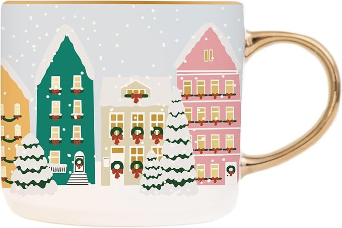 Sweet Water Decor Christmas Village Coffee Mugs - 17 Oz Christmas Mugs with Gold Handel The Perfe... | Amazon (US)