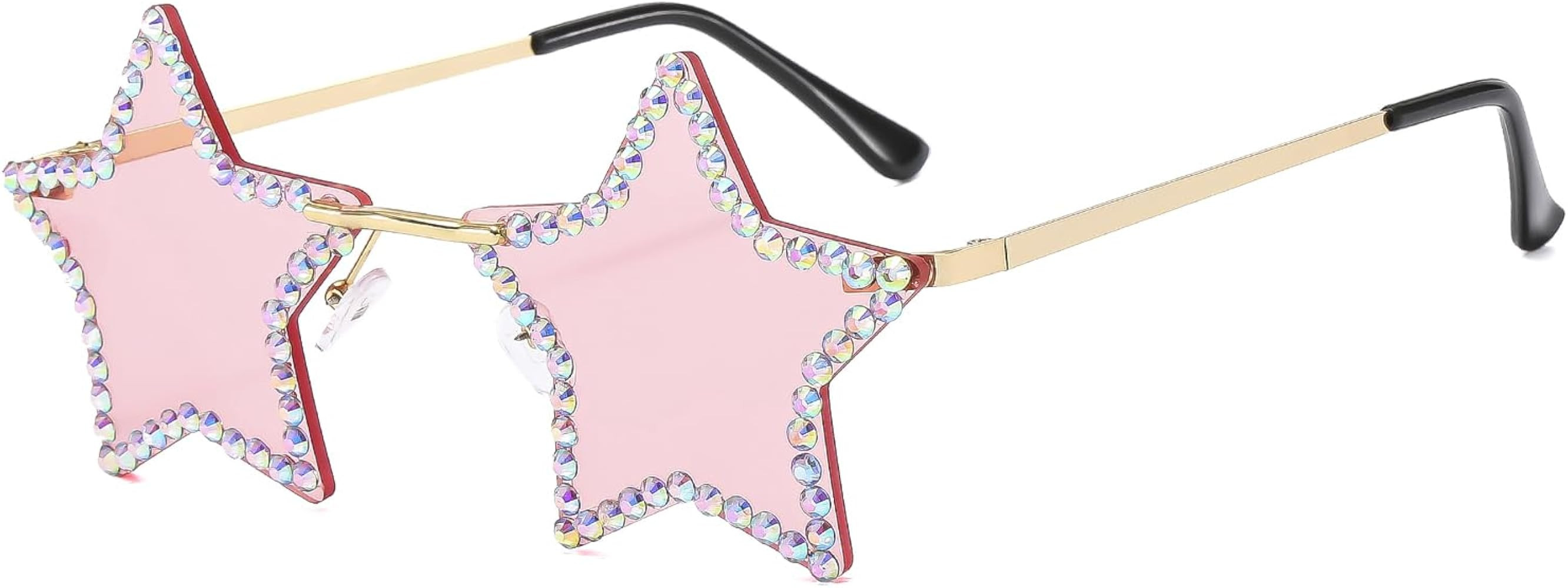 GLGHMH Rhinestone Star Glasses, Rimless Star Shaped Funky Bling Diamond Sunglasses, Fashion Spark... | Amazon (UK)