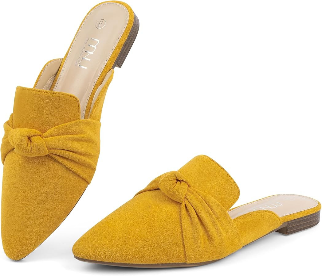 MUSSHOE Mules for Women with Bow Knot: Pointed Toe Flats - Cloud-Cushion Suede Backless Loafers f... | Amazon (US)