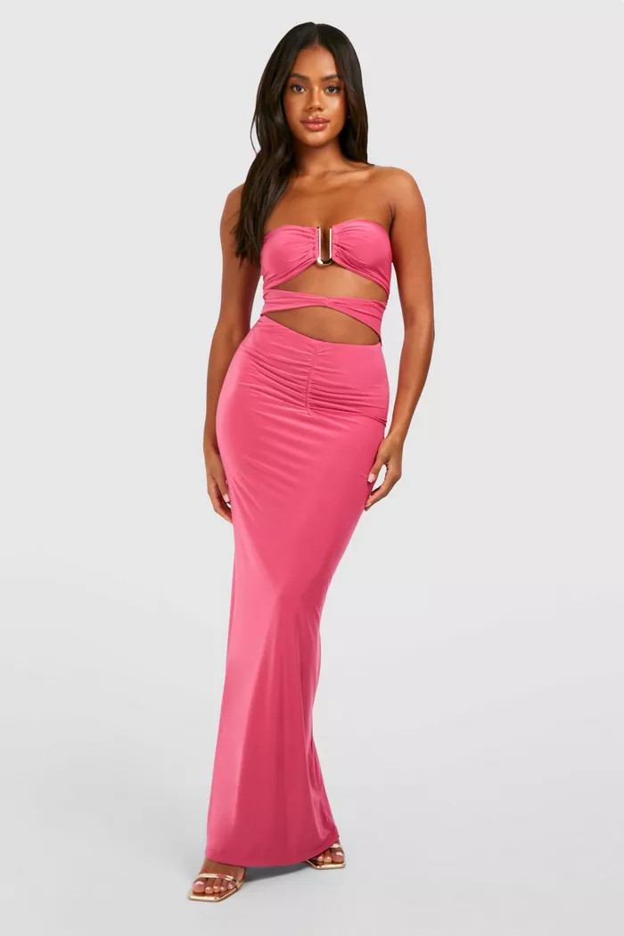 Bandeau Gold Trim Cut Out Maxi Dress | boohoo (US & Canada)