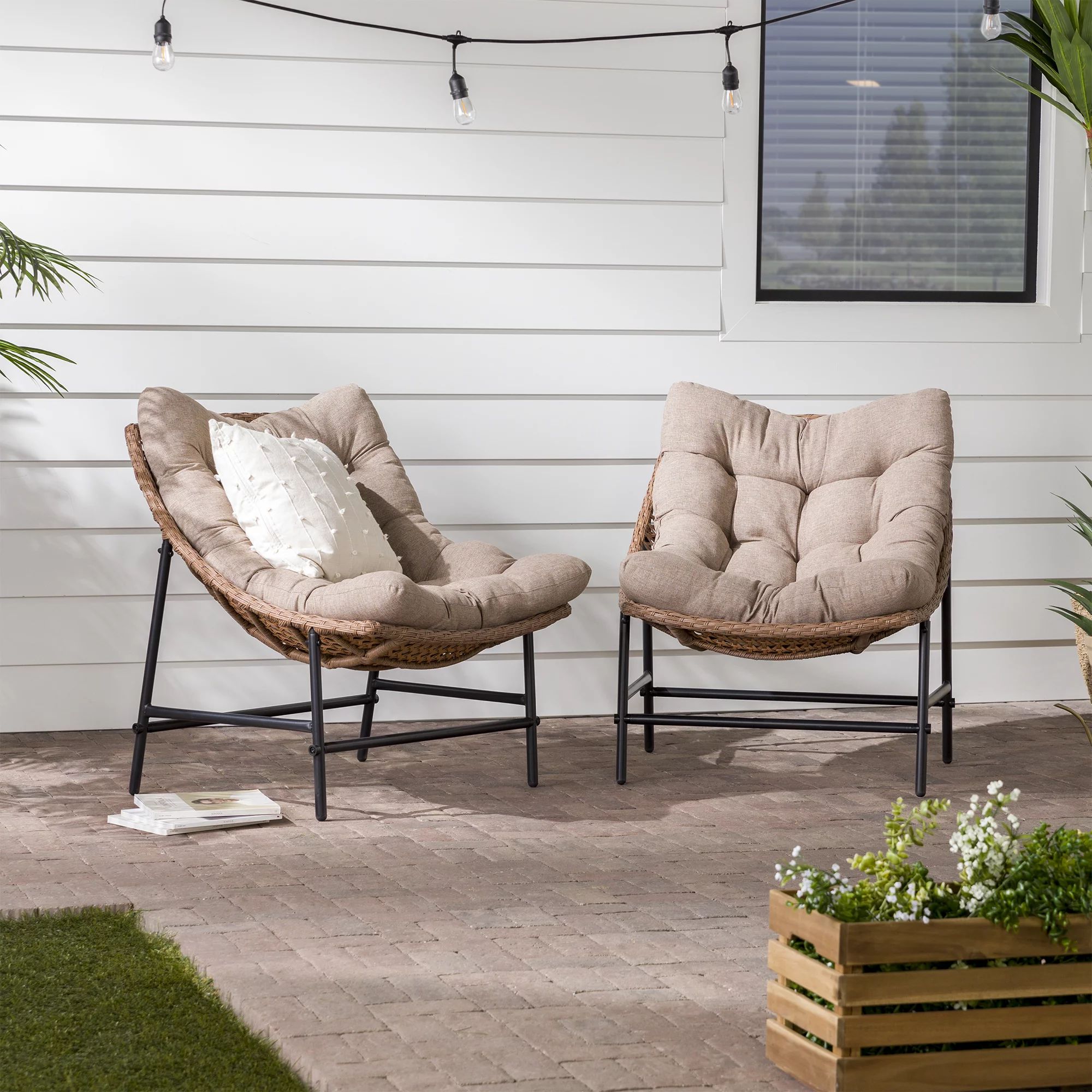 Papasan Scoop Outdoor Patio Chairs, Set of 2 - Natural | Walmart (US)
