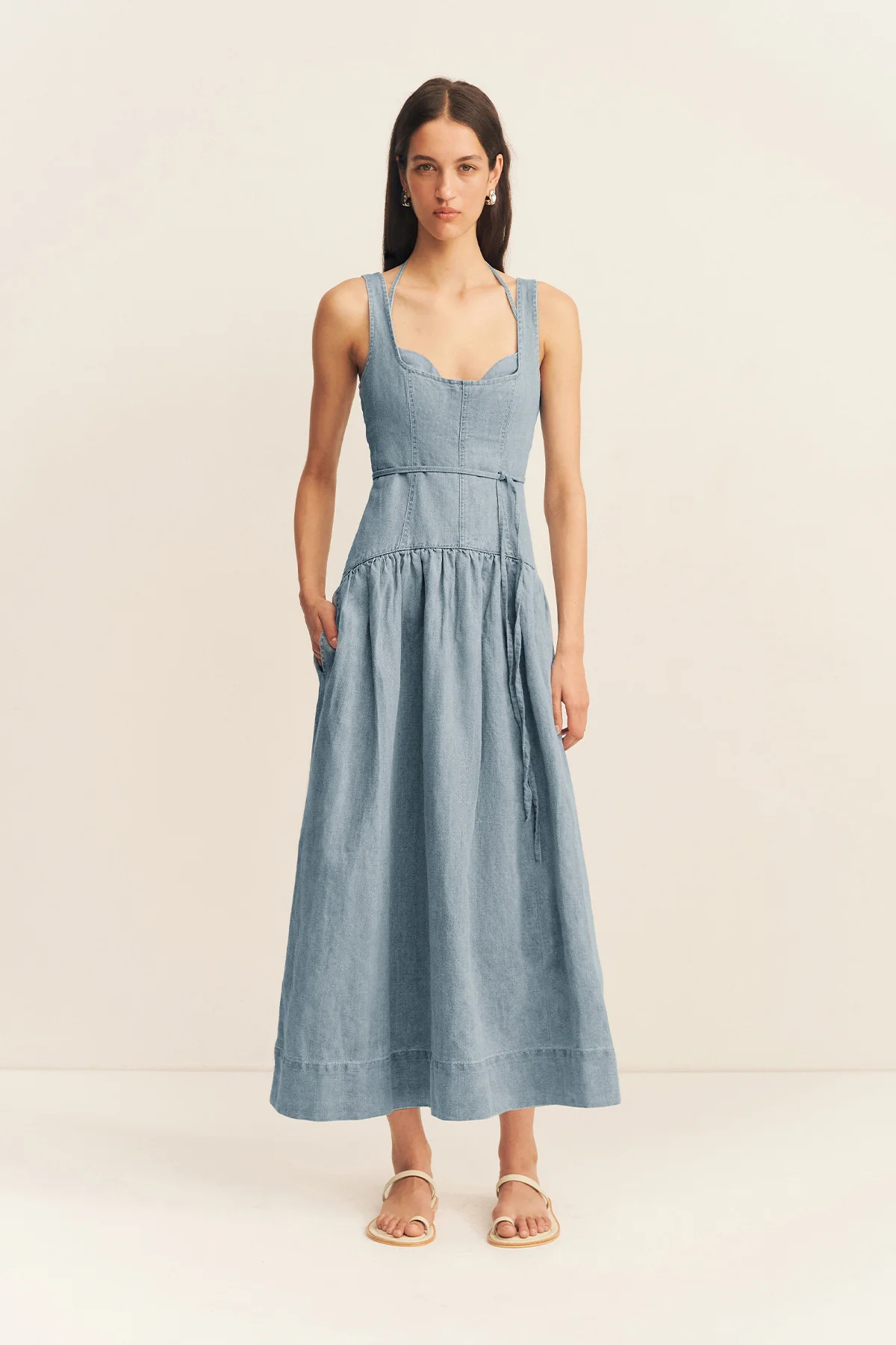 Ellsworth Bustier Gathered Midi Dress | Bleached Blue | Dresses | Shona Joy | Shona Joy