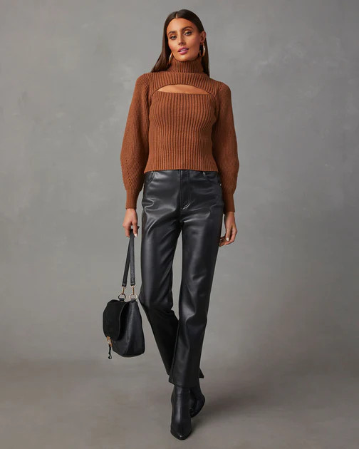 Taking Risks Knit Cutout Turtleneck Sweater - Rust | VICI